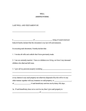 Simple Will Form Free Download Fill Online Printable