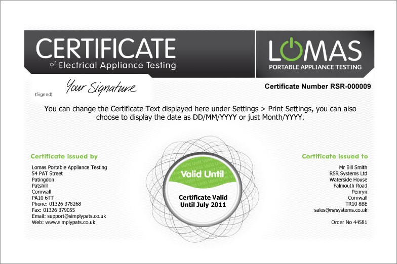 SimplyPats User Forum View Topic Custom Designed PAT Testing Portable Appliance Certificate