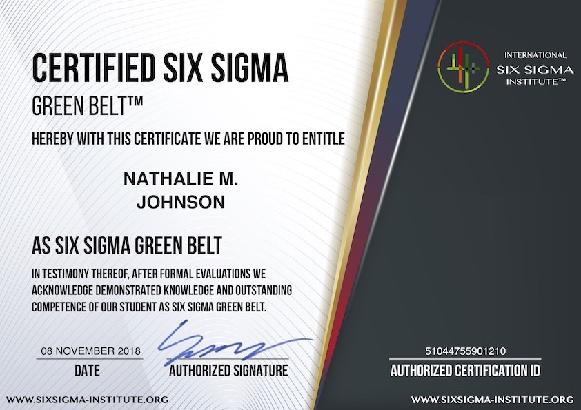 SIXSIGMA INSTITUTE ORG USD 49 SIX SIGMA CERTIFICATIONS World S Green Belt Certificate