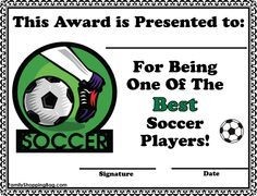 Soccer Certificate Awards Free Printable Ideas From Award