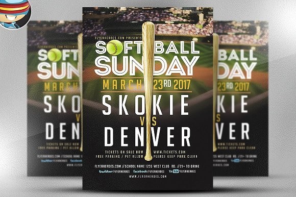 Softball Sunday Flyer Template Templates Creative Market Brochure