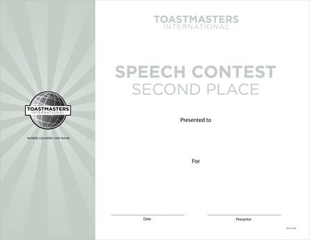 Speech Contest Certificate 2nd Place