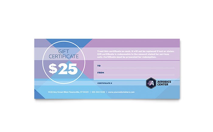 Sports Fitness Gift Certificates S Design Examples Card
