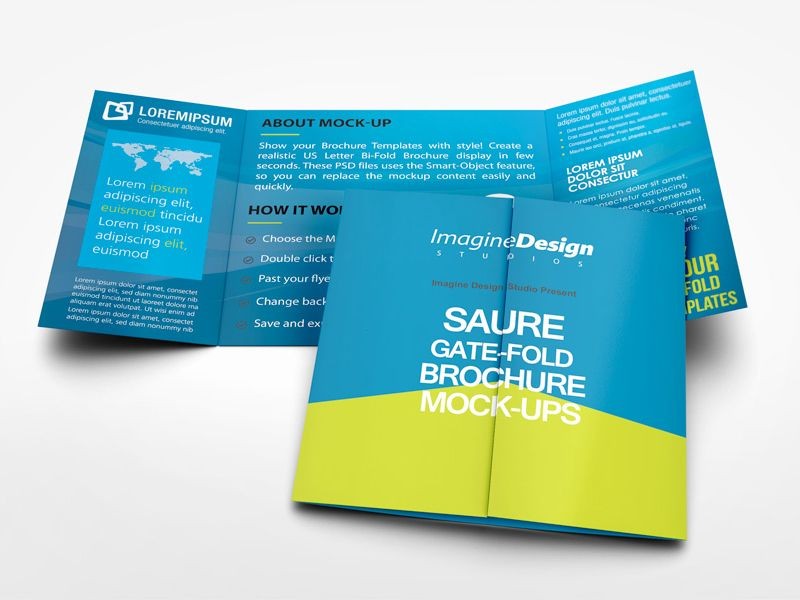 Square Gate Fold Brochure Mockup Graphic Design Typography Double Template Indesign
