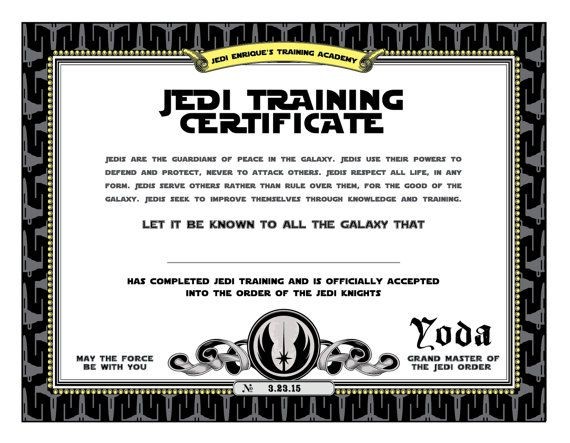 Star Wars Birthday Jedi Training Certificate By ThePeanutStudio