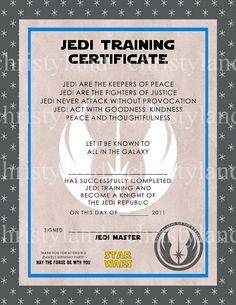Star Wars Certificate Party Printable Training Academy Jedi