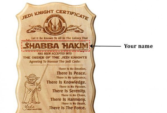 Star Wars Jedi Knight Certificate Order Custom