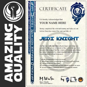 Star Wars JEDI KNIGHT Certificate Ubeliveable Quality With HOLOGRAM Jedi Knight
