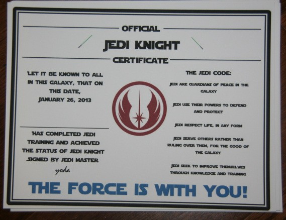 Star Wars Jedi Training Pinterest Party Mom Of Three Academy Certificate