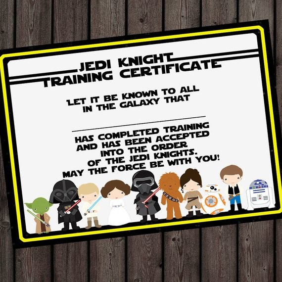 Starwars Jedi Knight Certificate Training Camp Etsy Academy