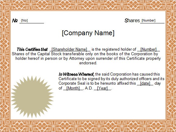 Stock Certificate Template 4 Free Download For PDF Word