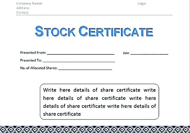Stock Certificate Templates Free Sample Example Format Corporate Share Template Doc