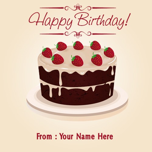Strawberry Chocolate Birthday Cake Pics With Name Wishes Greeting Card Design A Online For Free