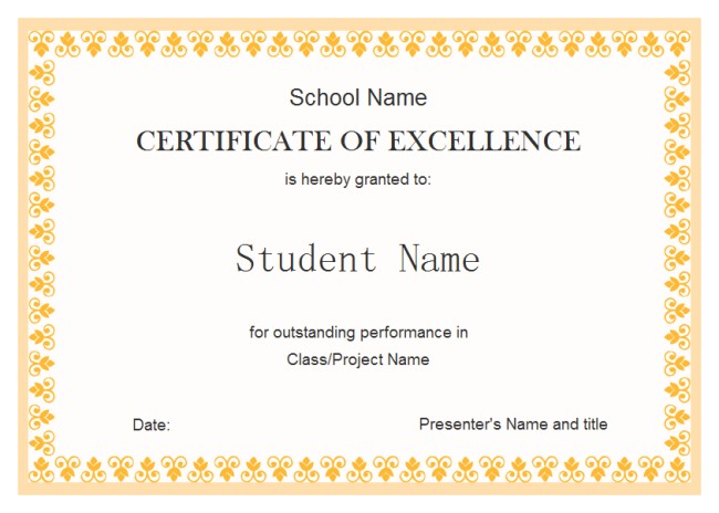 Student Excellence Award Free Templates Academic Template