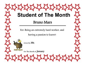 Student Of The Month Award Template EDITABLE By A To Z Resources
