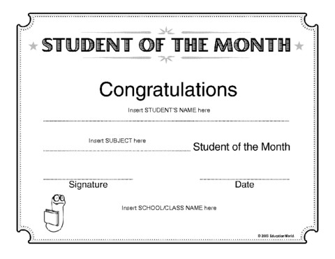 Student Of The Month Award Template Education