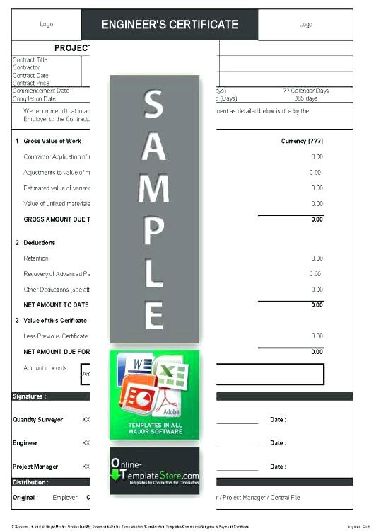Subcontractor Payment Certificate Template Excel Templates Examples