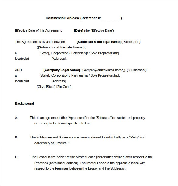 Sublease Agreement Template 15 Free Word PDF Document Download Commercial
