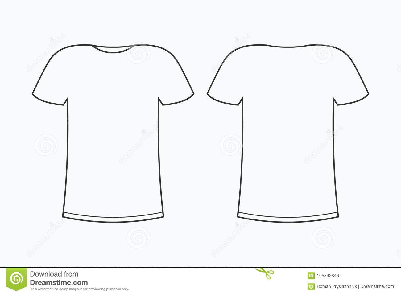 T Shirt Template Blank Line Tee Front And Back Vector