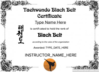 Taekwondo Black Belt Certificate Template Free To Customize Green