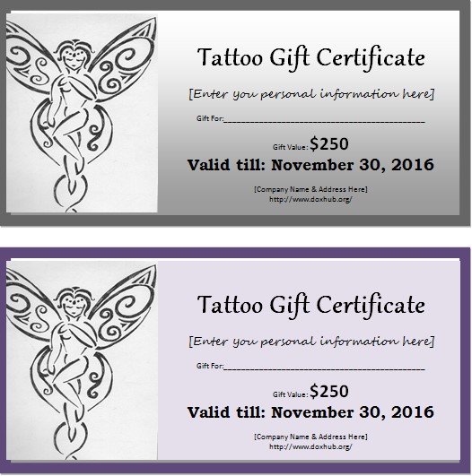 Tattoo Gift Certificate Template For MS WORD Document Hub Card