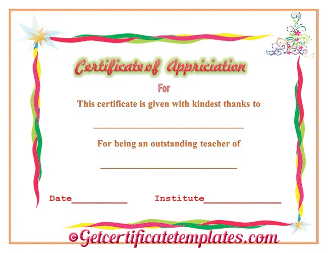 Teacher Appreciation Certificate Template Free Zrom Tk Academic