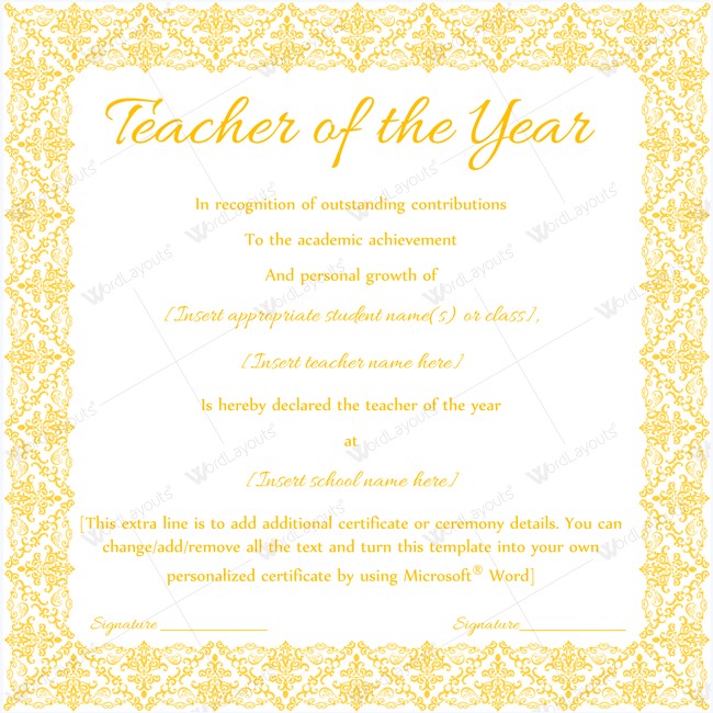 Teacher Of The Year 08 Award Certificate