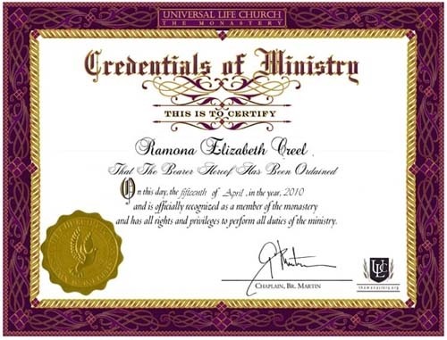 Template Design Free Ordination Certificate Collection Minister License