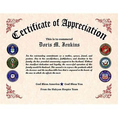 Template Design Veterans Appreciation Certificate