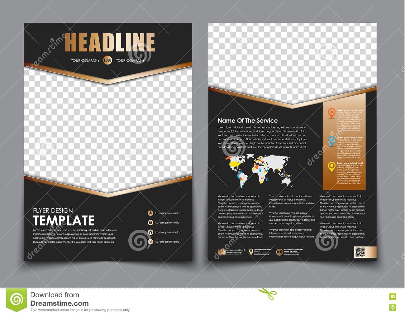 Template Flyer Black With Golden Arrows Design 2 Page Brochure