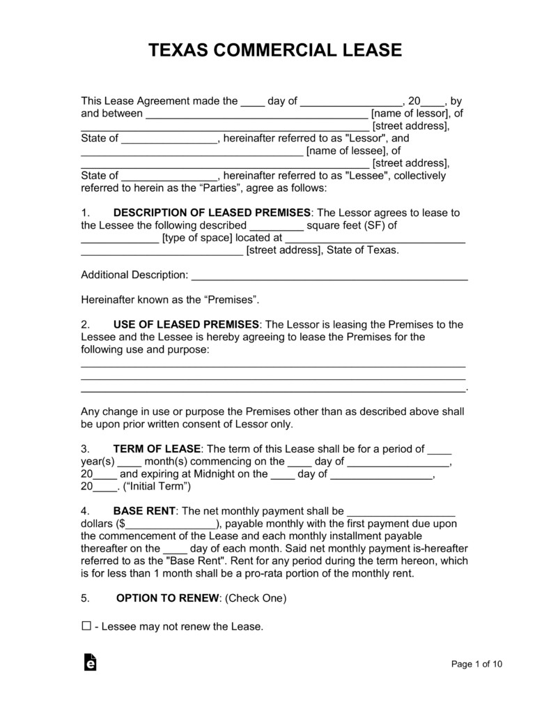 Texas Commercial Lease Agreement 791x1024 Rental Best Template Pdf Free