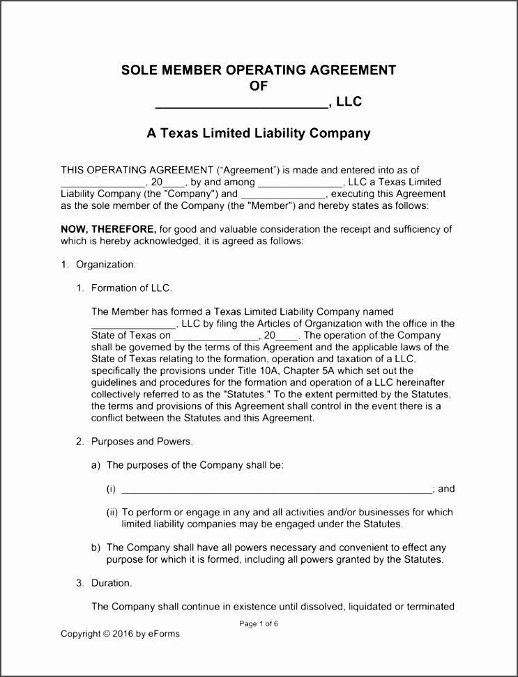 Texas Llc Operating Agreement Template Cdpc Best Of Free Single Member