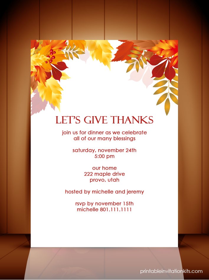 Thanksgiving Dinner Autumn Invitation Template Wedding