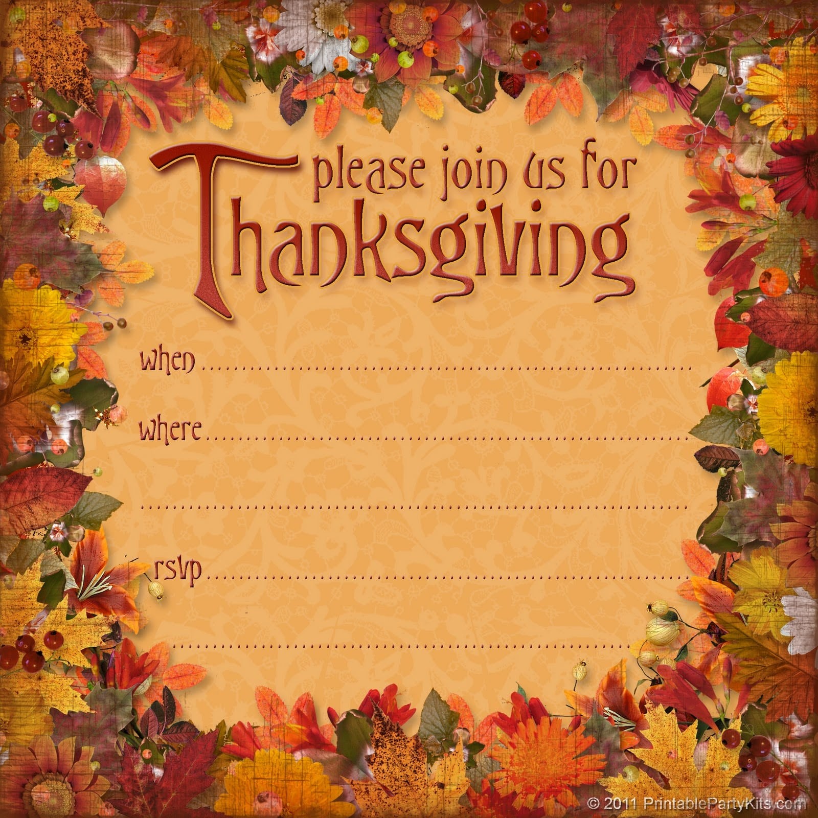 Thanksgiving Invitation Templates Printable