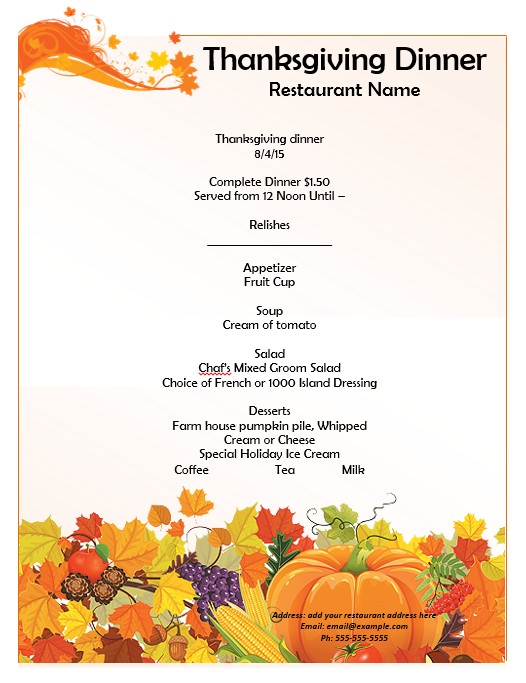 Thanksgiving Templates Word Demire Agdiffusion Com Free For