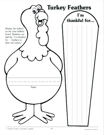 Thanksgiving Turkey Template Writing Paper Free Feather Cut Out
