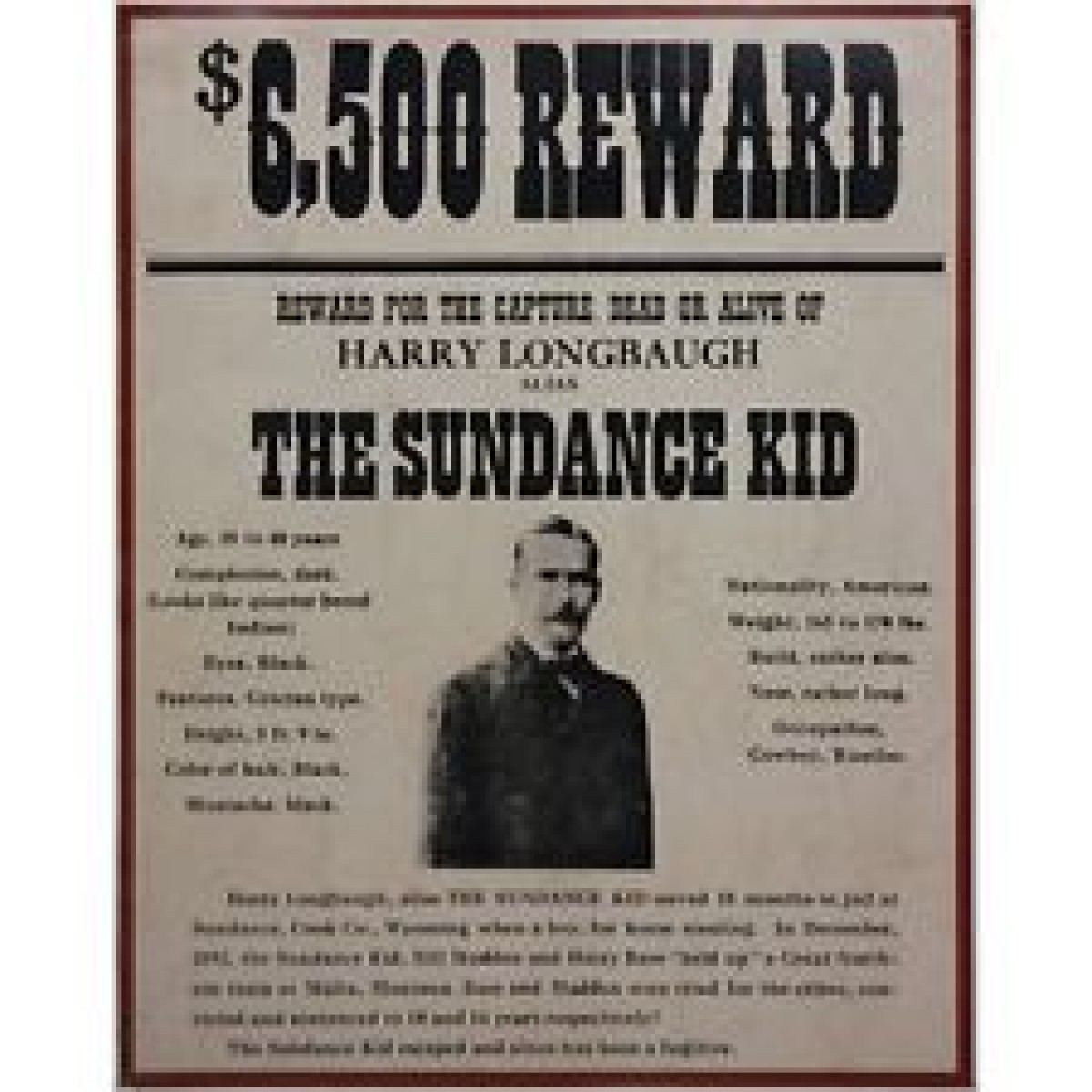 THE SUNDANCE KID FRAMED WANTED POSTER Man Zone Gift Ideas Wanted Poster