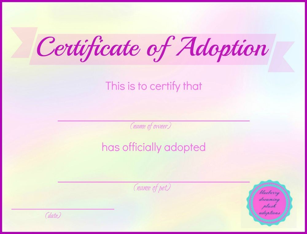 These Stuffed Animal Adoption Certificates Are Available In Two Certificate Template Free