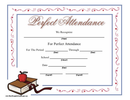 This Printable Certificate Honoring Perfect Attendance At School Blank Of
