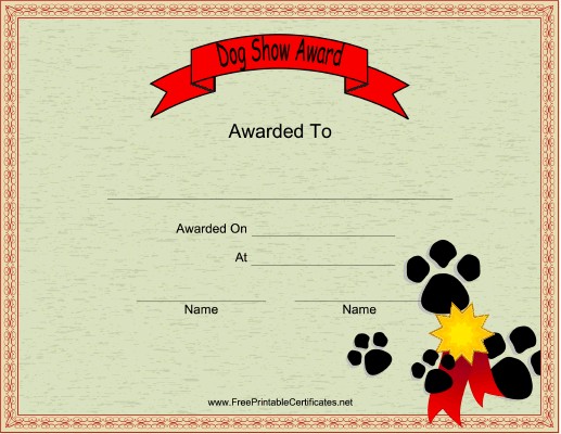 This Printable Certificate Honors A Participant In Dog Show
