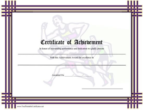 This Printable Certificate Of Achievement Has Runners In The Cross Country Award