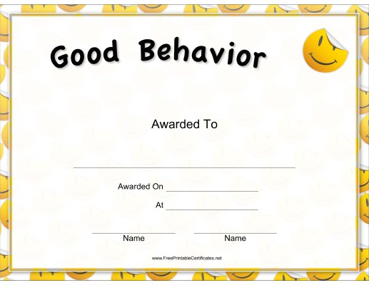 This Yellow Good Behavior Certificate Rewards With A