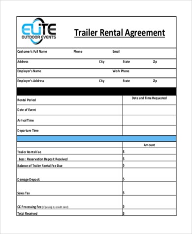 Trailer Lease Agreement Rental Template