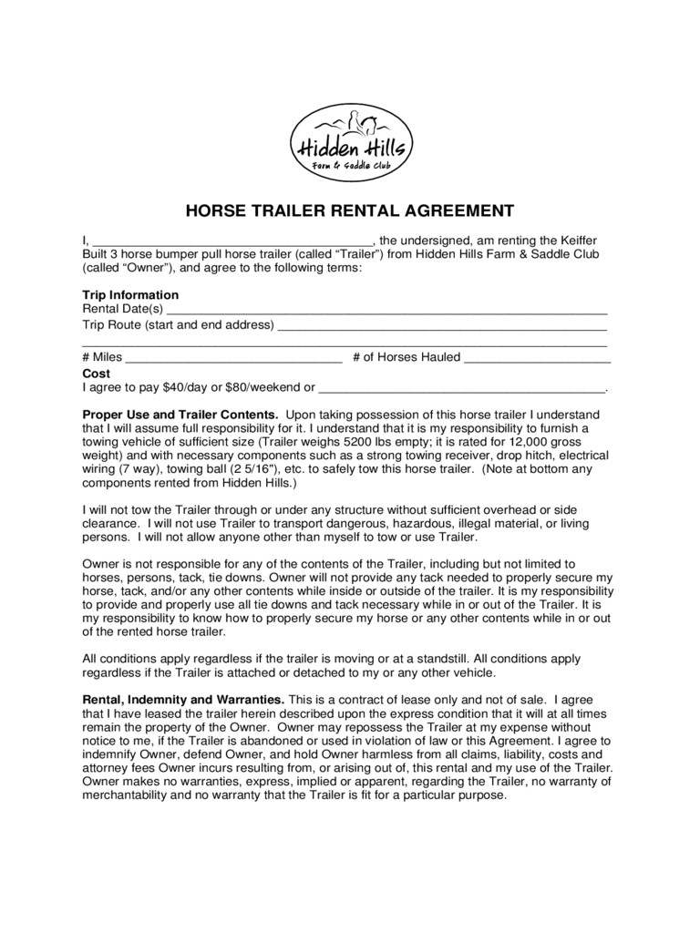 Trailer Rental Agreement 6 Free Templates In PDF Word Excel Download Lease Template