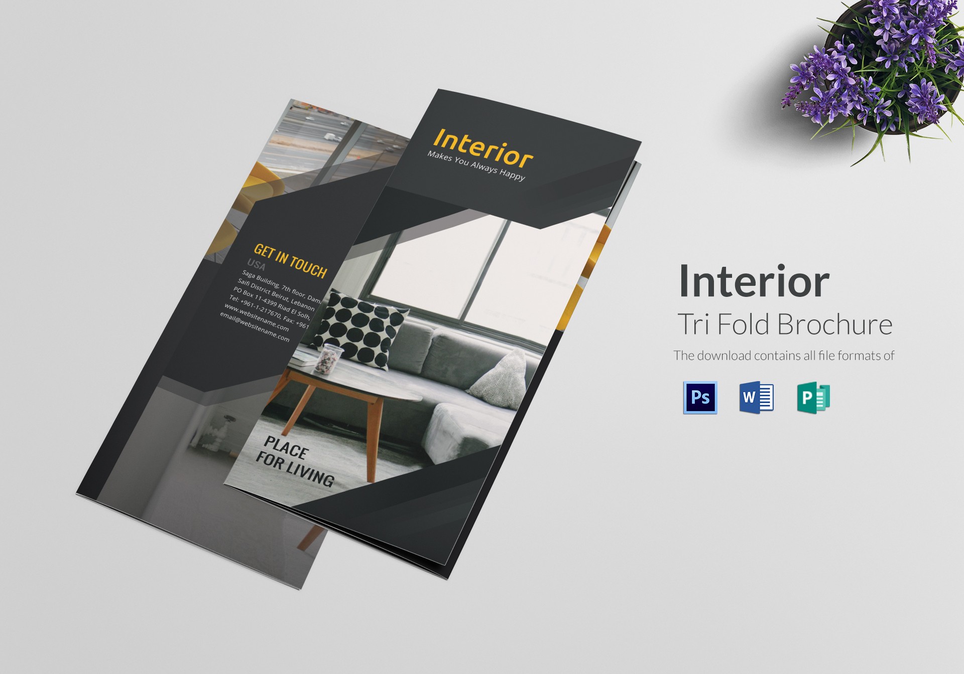 Tri Fold Interior Brochure Design Template In PSD Word Publisher Samples
