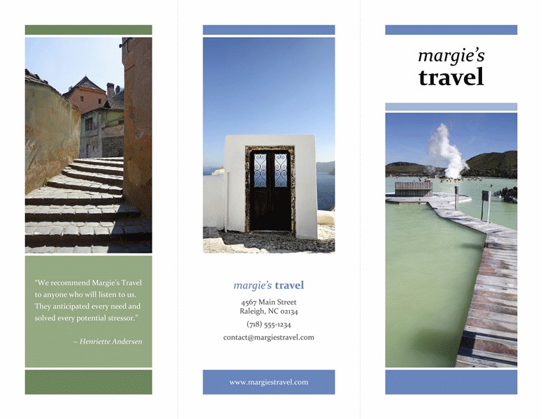 Tri Fold Travel Brochure Blue Green Design Template