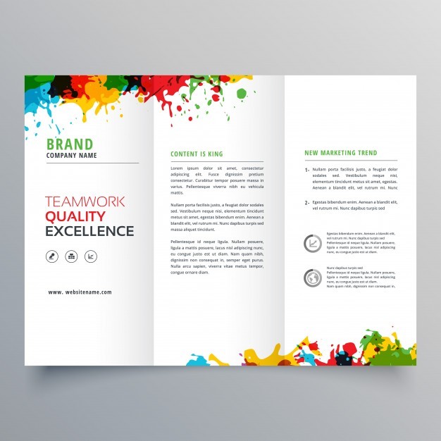 Trifold Business Brochure Template With Colorful Paint Stains Vector Templates