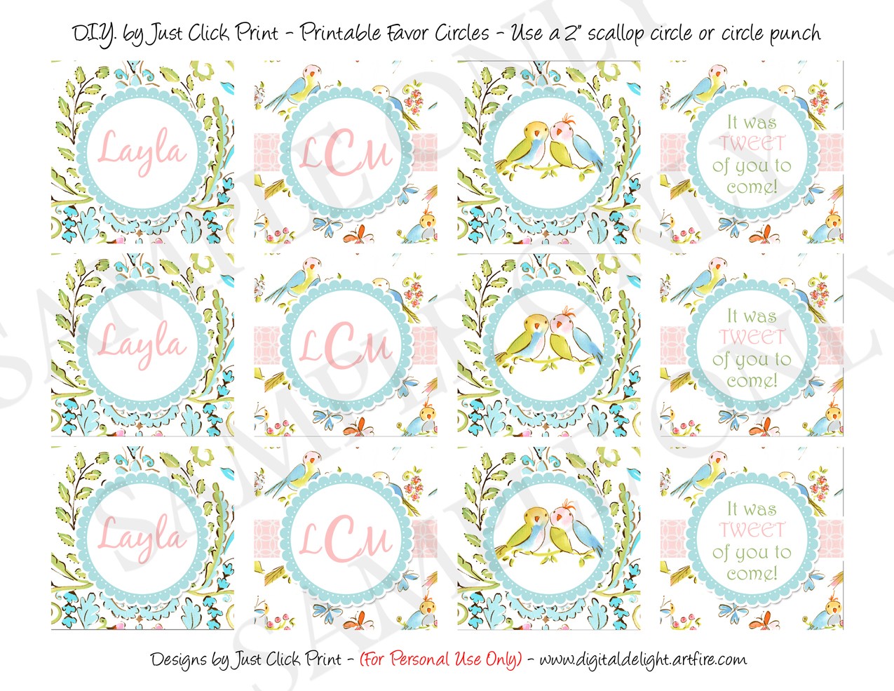 Tweet Little Lovebirds Baby Shower Favors Tags Cupcake Toppers Printable