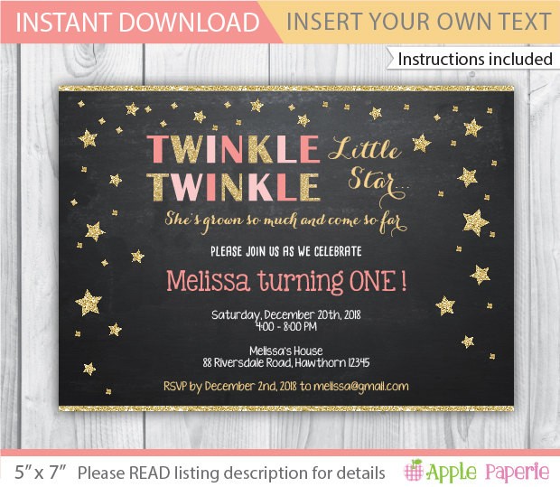 Twinkle Little Star Birthday Invitations Invitation Template
