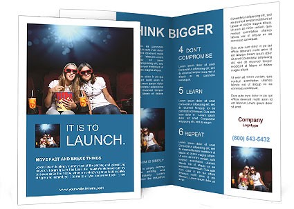 Two Girls Watching A Movie At The Cinema Brochure Template Design Film